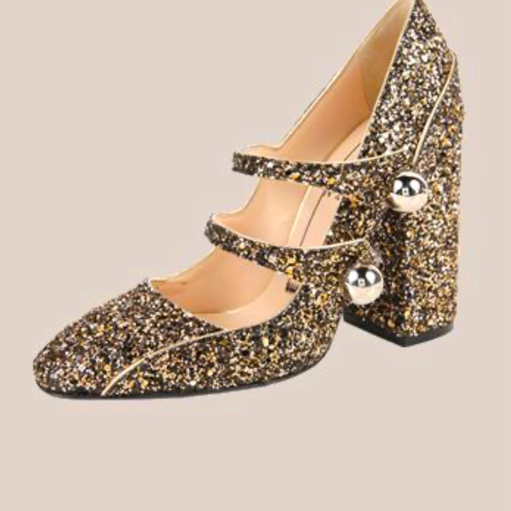 N21 Gold/Black Glitter Strappy Slingback Closed Toe Size 40